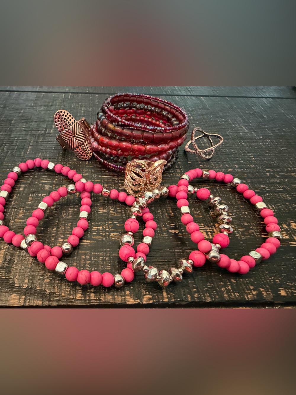 Pink Beaded Stretch Bracelet Set - Designer Style
